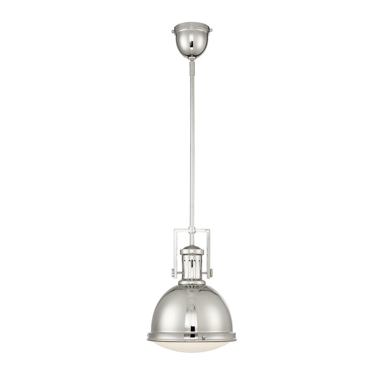 Polished Nickel 1-Light Pendant with White Opal Glass Shade