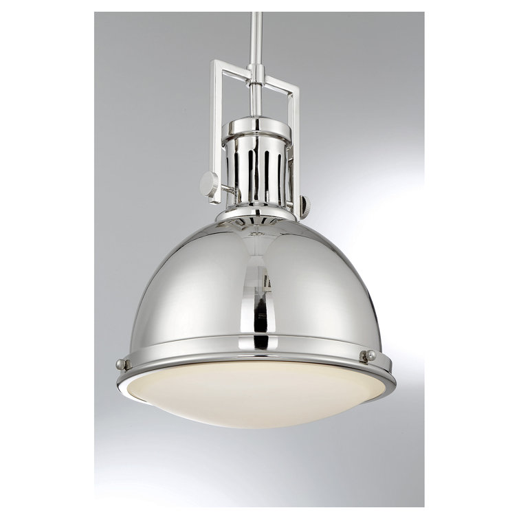 Polished Nickel 1-Light Pendant with White Opal Glass Shade