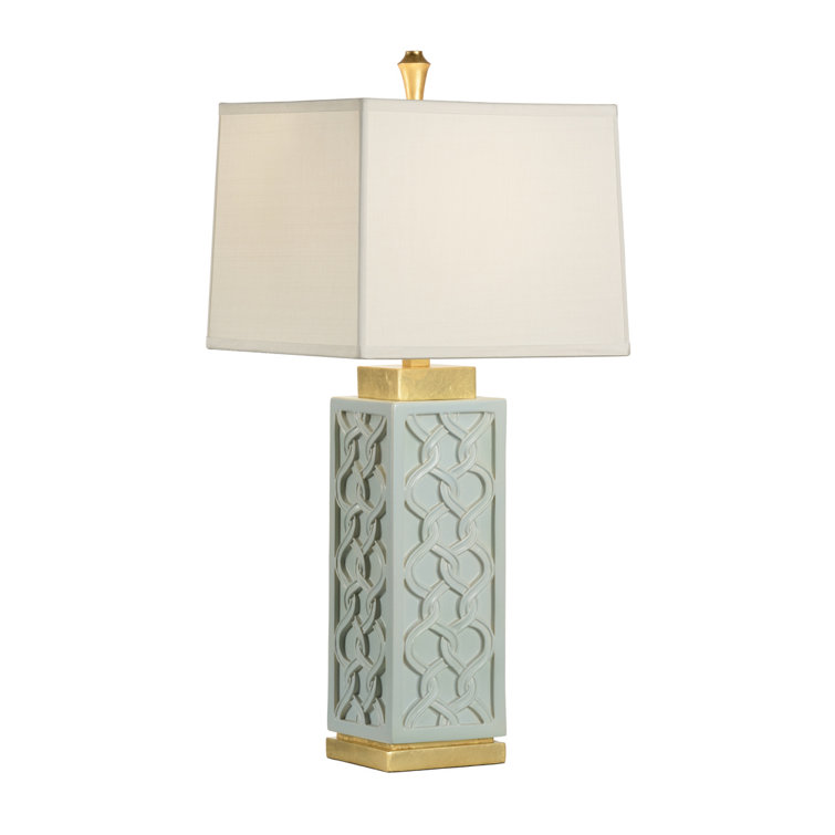 Mint Glaze Ceramic Table Lamp with Off White Silkette Shade