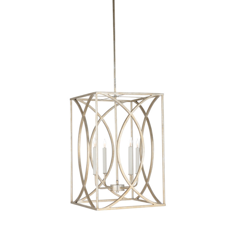 Antique Silver Leaf 4-Light Iron Lantern Chandelier