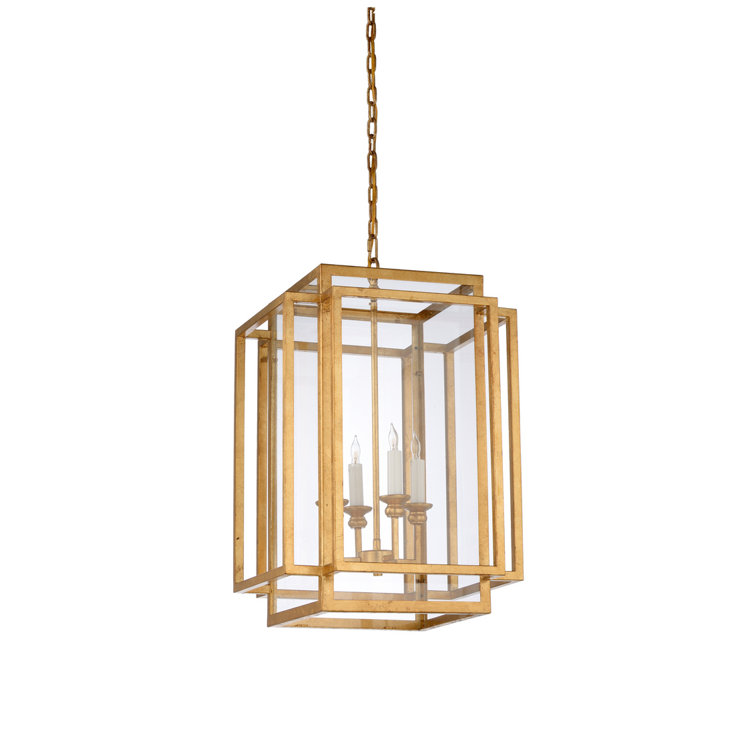 Antique Gold Leaf 4-Light Rectangular Chandelier with Clear Glass
