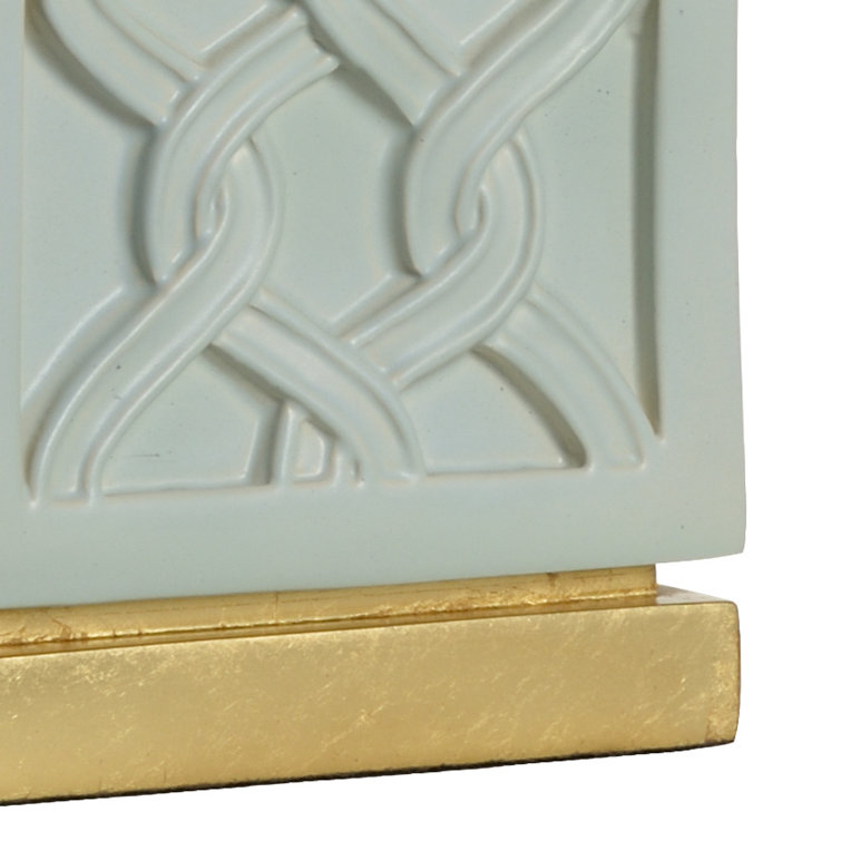 Mint Glaze Ceramic Table Lamp with Off White Silkette Shade