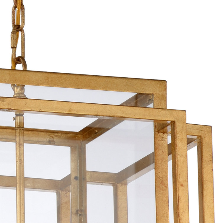 Antique Gold Leaf 4-Light Rectangular Chandelier with Clear Glass