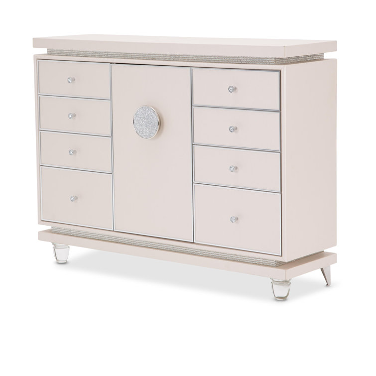 Ivory Double Dresser with Soft Close Drawers and Crystallized Facets