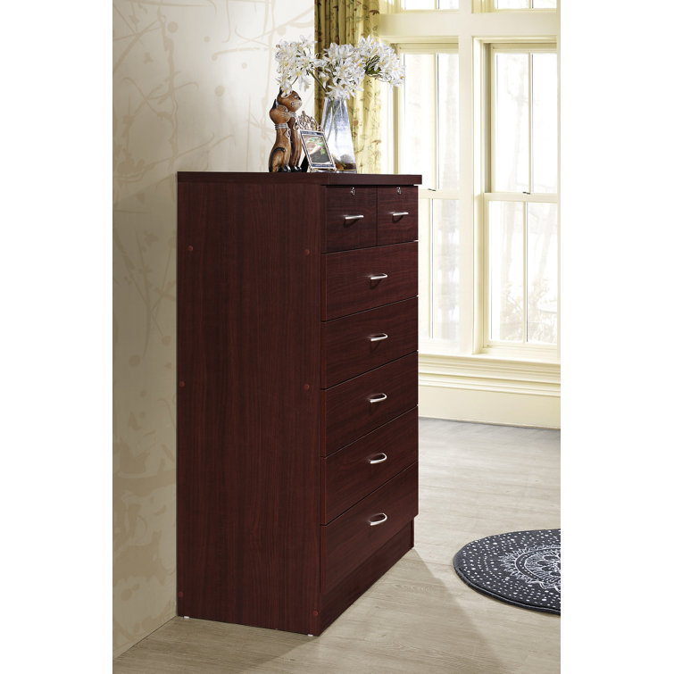Mahogany Vertical 7-Drawer Dresser Chest with Dual Locks