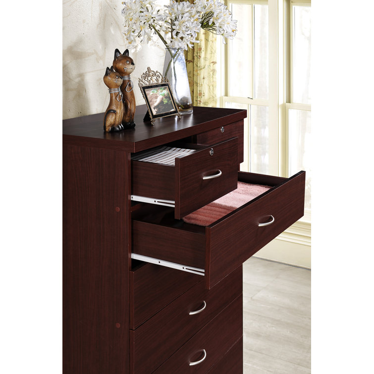 Mahogany Vertical 7-Drawer Dresser Chest with Dual Locks