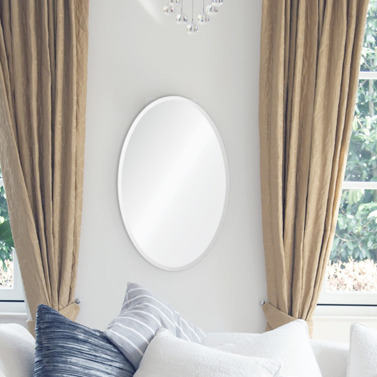 Frameless Oval Beveled Glass Wall Mirror, 39" x 27"