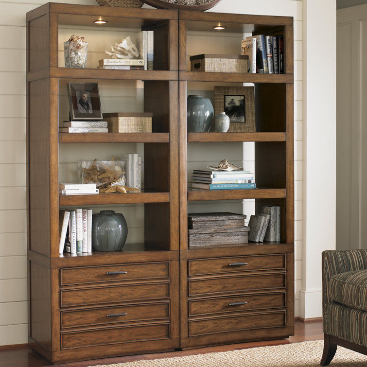 Transitional Sienna Brown Wood Adjustable Bookcase