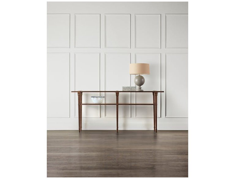 Transitional Acacia and Metal Console Table with Storage Shelf
