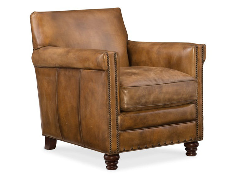 Beige Leather Traditional Handcrafted Club Chair