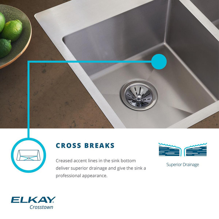 Elkay Crosstown Stainless Steel Undermount Bar Sink with Tight Corners