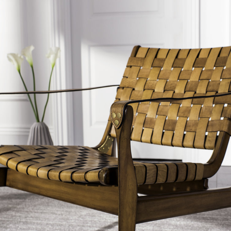 Light Brown Mahogany and Leather Safari Armchair