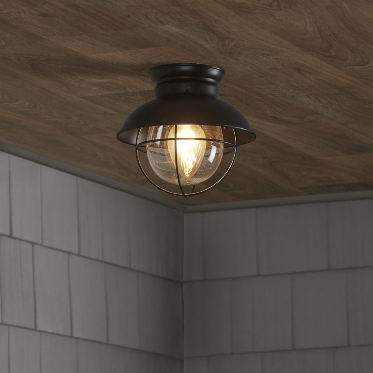 Oil Rubbed Bronze Glass Industrial Flush Mount Light