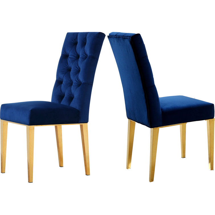 Regal Navy Velvet Upholstered Parsons Side Chair with Gold Metal Legs