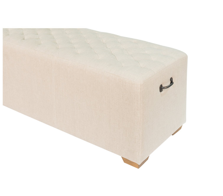 Traditional Beige Tufted Linen 78" Upholstered Bench