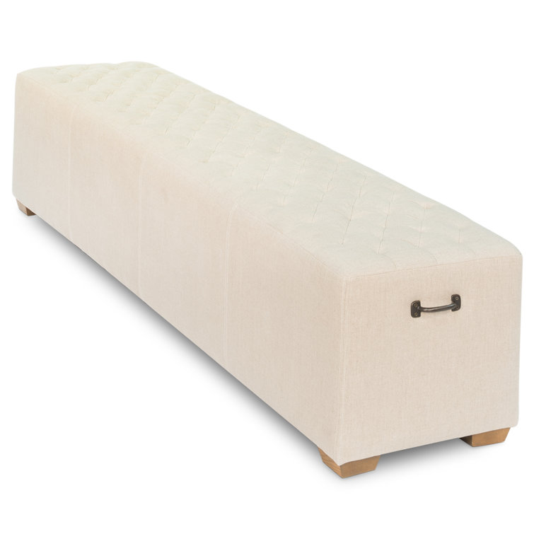 Traditional Beige Tufted Linen 78" Upholstered Bench