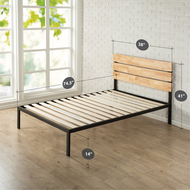 King Black Metal and Bamboo Wood Platform Bed with Slats and Drawer