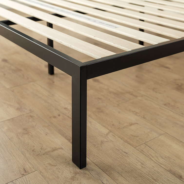 King Black Metal and Bamboo Wood Platform Bed with Slats and Drawer