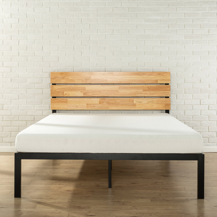 King Black Metal and Bamboo Wood Platform Bed with Slats and Drawer