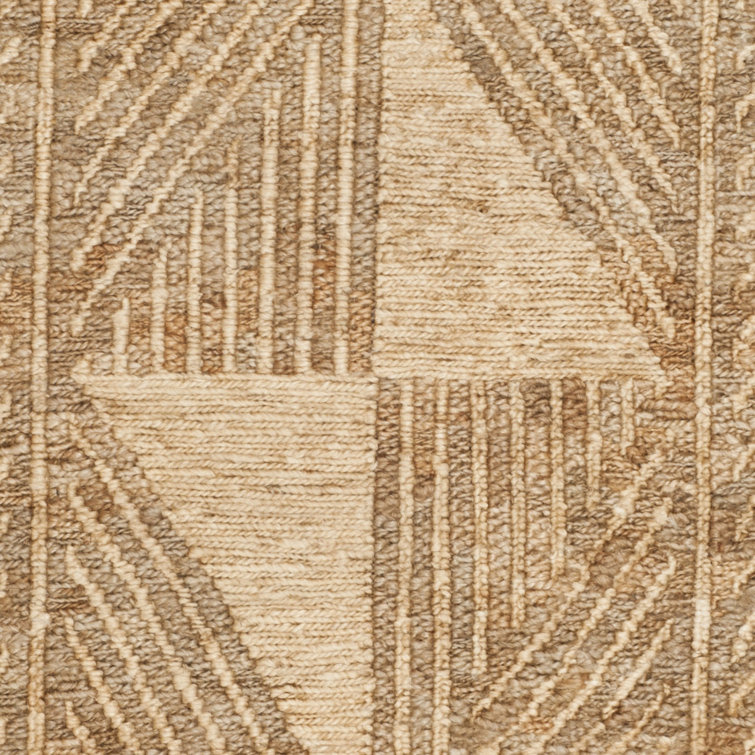 Hand-Knotted Ivory Geometric Jute Area Rug, 5' x 8'