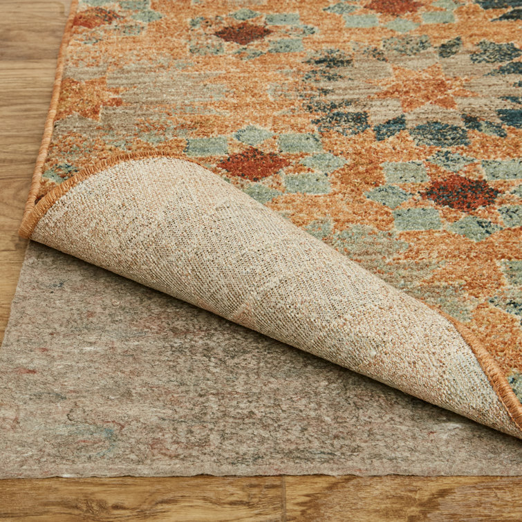 Saffron Orange and Turquoise Floral Synthetic Area Rug