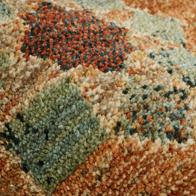 Saffron Orange and Turquoise Floral Synthetic Area Rug