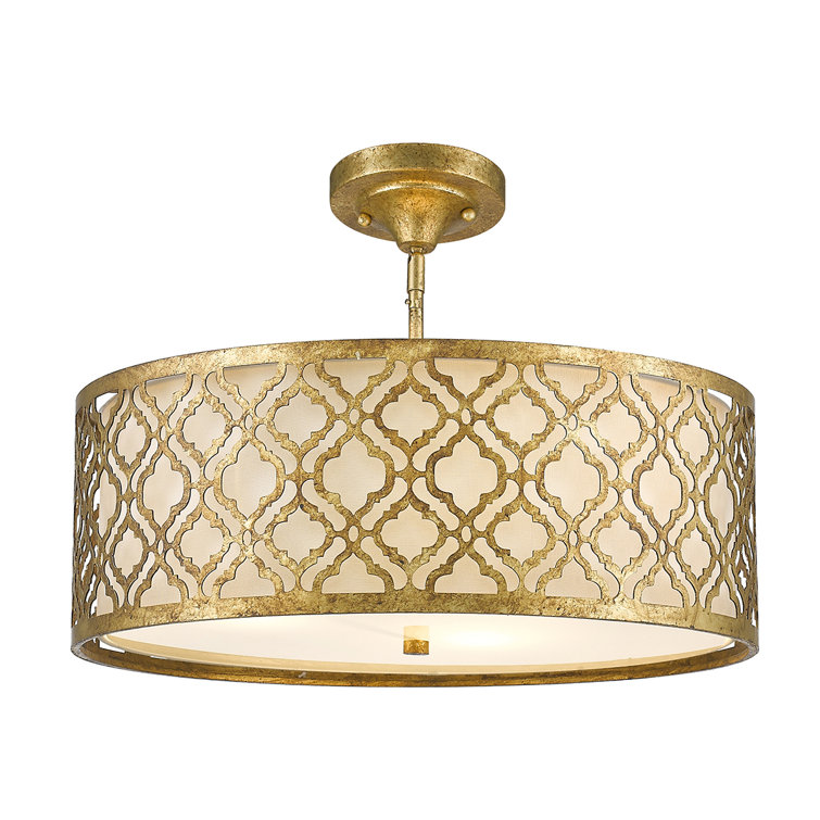 Arabella Distressed Gold Drum Pendant with Glass Diffuser