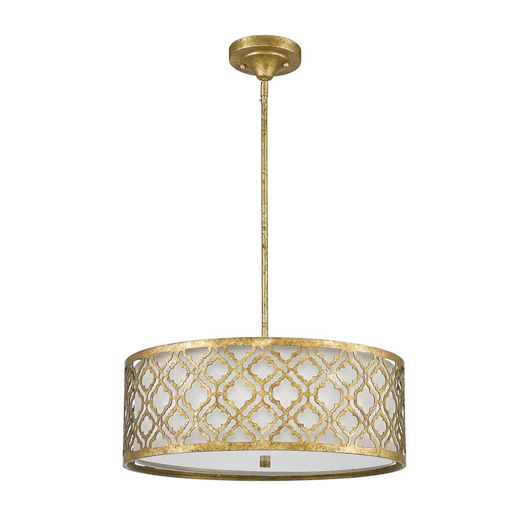 Arabella Distressed Gold Drum Pendant with Glass Diffuser