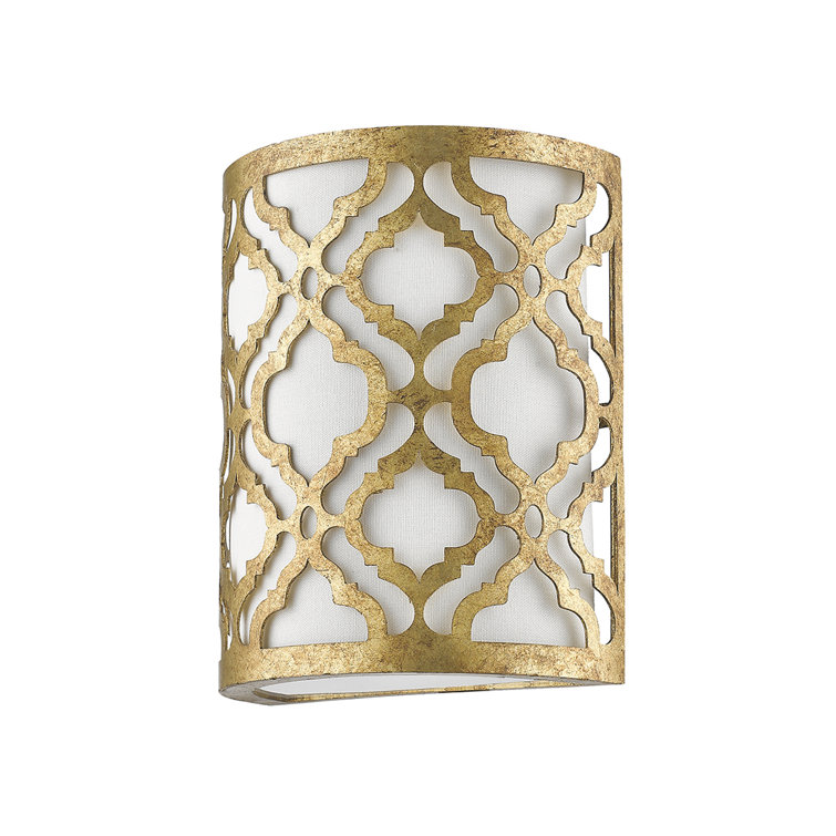 Arabella Distressed Gold 1-Light Fabric and Metal Sconce