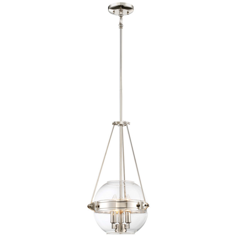 Transitional 3-Light Polished Nickel Pendant with Clear Glass