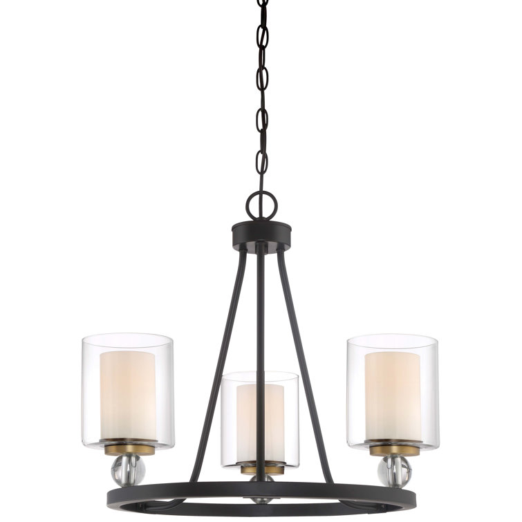 Bronze and Brass 3-Light Mini Chandelier with Clear Glass