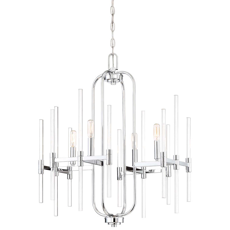 Sleek Chrome 4-Light Pillar Chandelier with Clear Glass Accents
