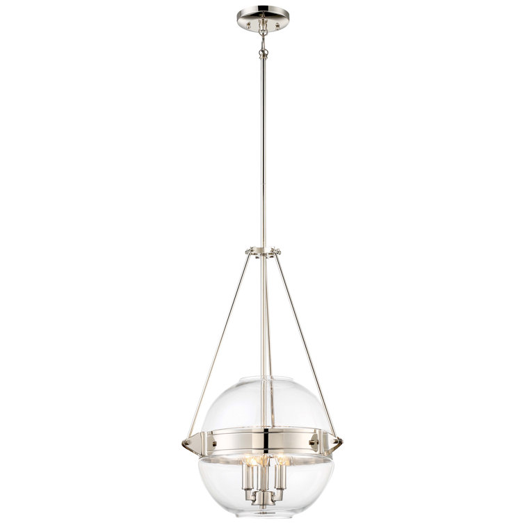 Polished Nickel 3-Light Clear Glass Pendant Light