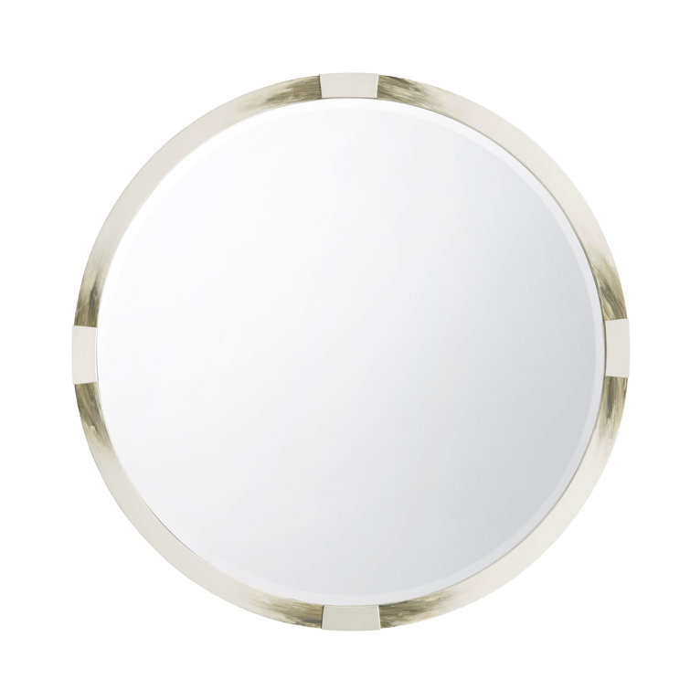 Cutting Edge Round Faux Horn and Stainless Steel Wall Mirror