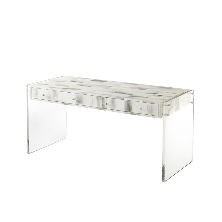 Biscayne Rectangular Faux-Horn Writing Desk with Acrylic & Steel Details