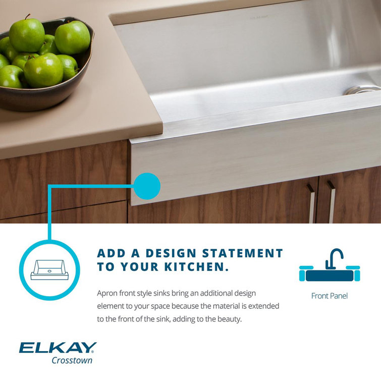Elkay Crosstown 36" Satin Stainless Steel Double Bowl Farmhouse Sink Kit