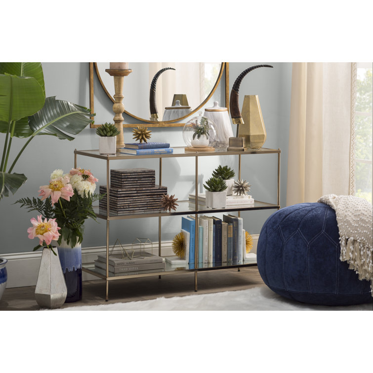 Blue Floral Oversized Round Pouf Ottoman with White Stitching