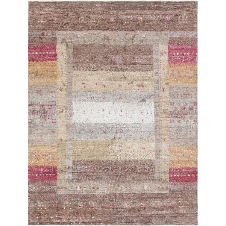 Handmade Gray Wool and Silk Blend Rectangle Rug