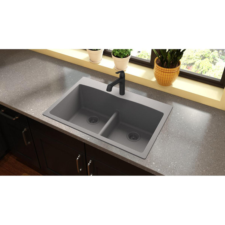 Greystone Quartz Double Basin Drop-In Kitchen Sink