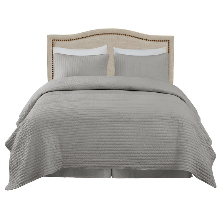 Beige Queen Upholstered Headboard with Nailhead Trim