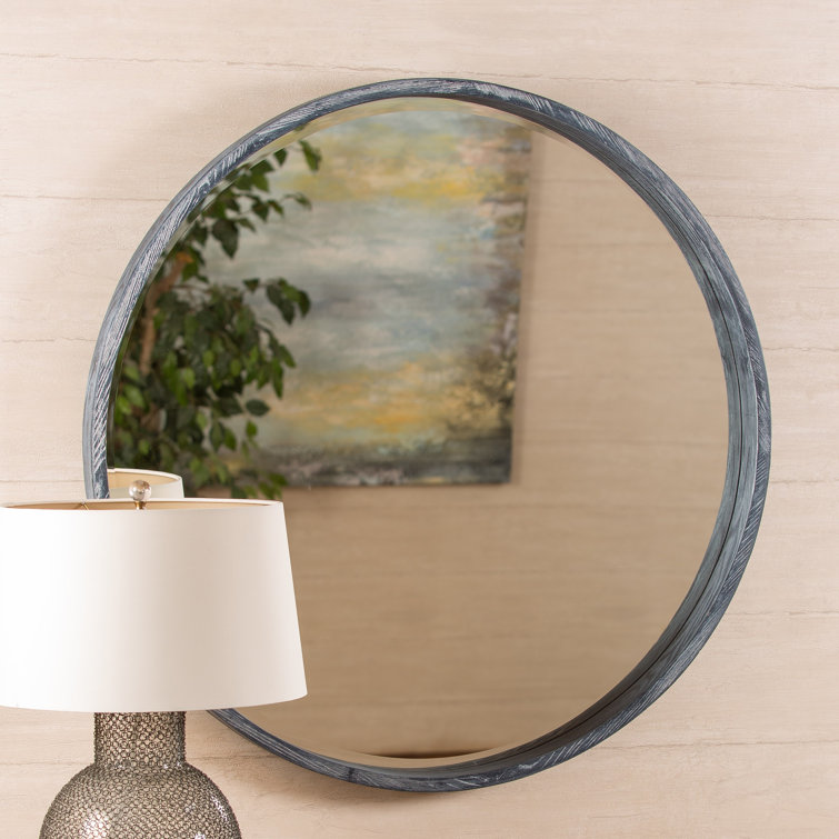 Aged Gray Round Wood Wall Mirror