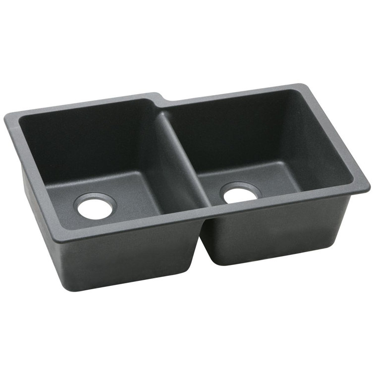 Black Granite Double Bowl Undermount Kitchen Sink
