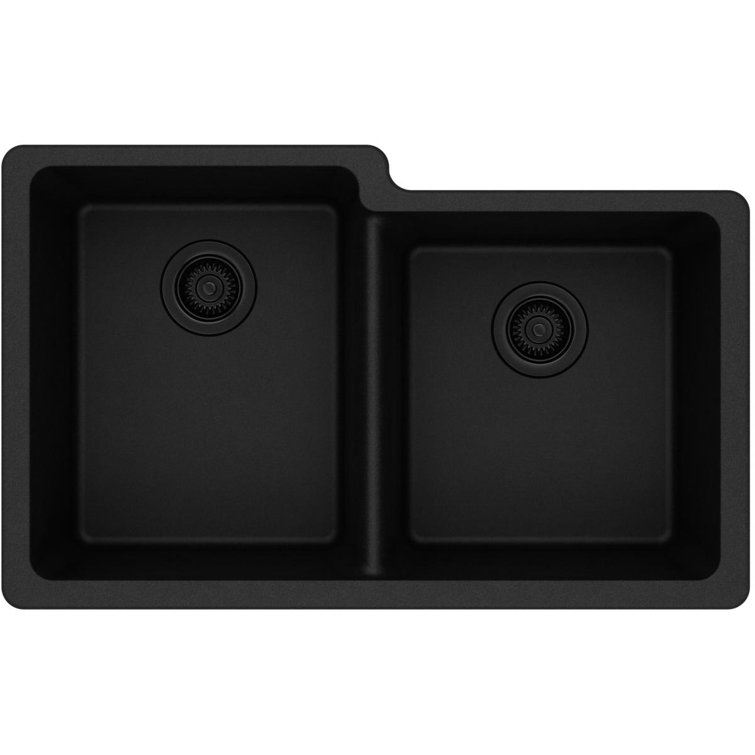 Black Granite Double Bowl Undermount Kitchen Sink