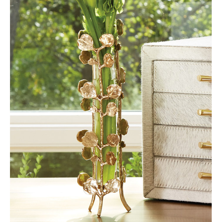 Brass and Glass Floral Bud Vase, 10.75 inches