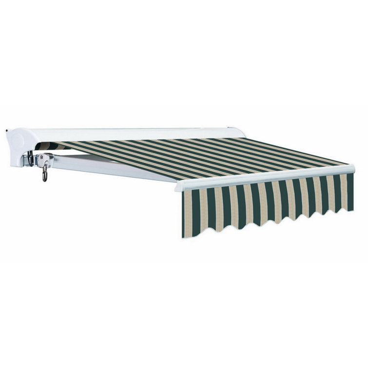 Garden Green and Sand Beige Striped Retractable Electric Awning