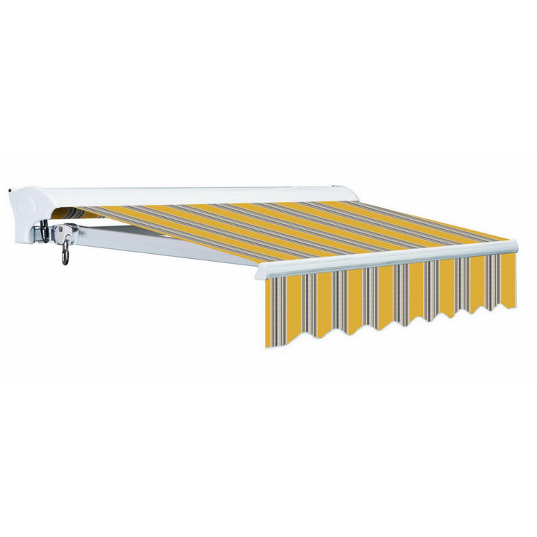 Sunny Yellow Striped Electric Retractable Patio Awning, 10 ft x 8 ft