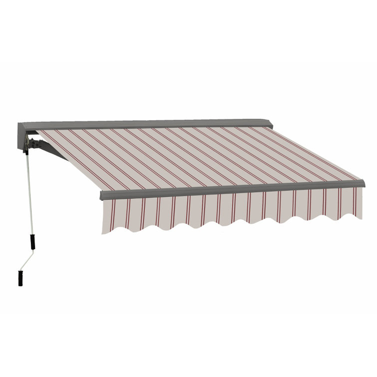 Natural Beige and Brick Red Striped Motorized Retractable Patio Awning
