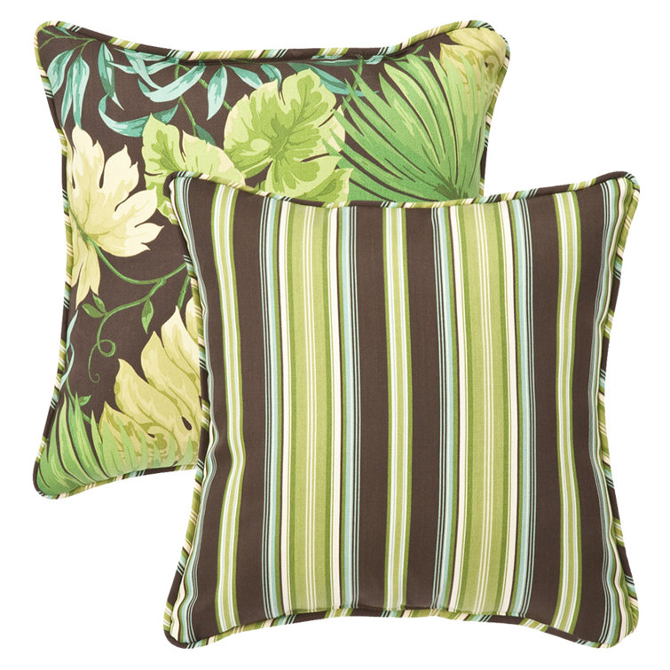 Tropique Peridot Green and Brown Reversible Outdoor Pillows, Set of 2