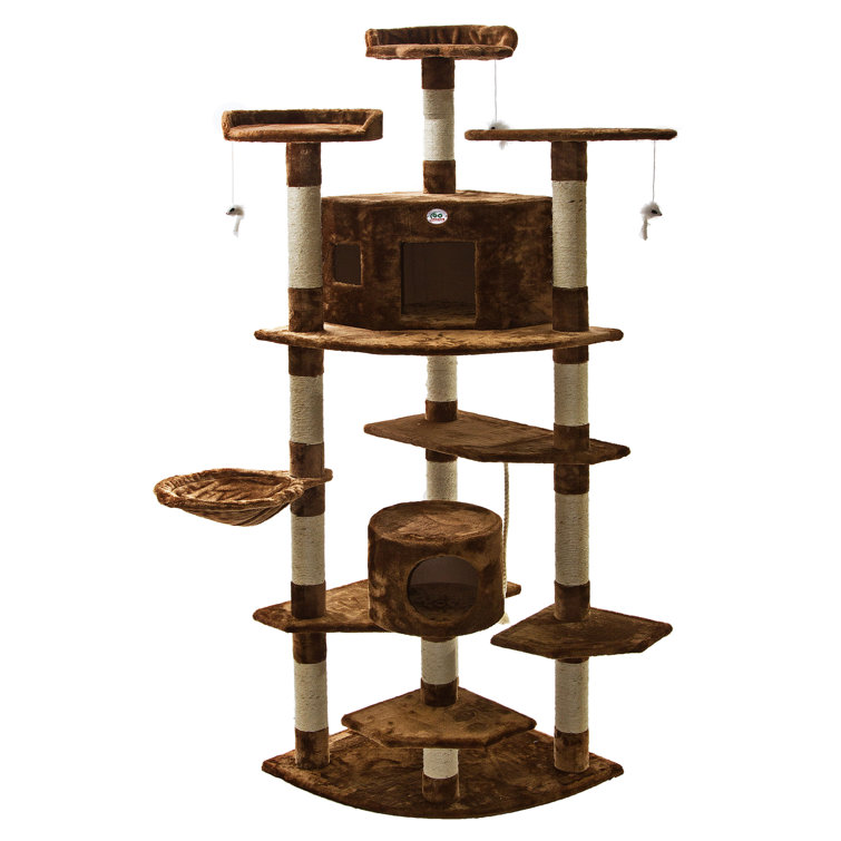 80" Brown Faux Fur Cat Tree with Sisal Scratching Posts