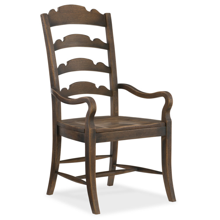 Saddle Brown Traditional Ladderback Arm Chair with Slat Wood Design